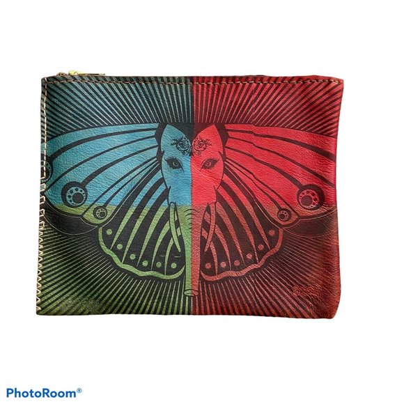 Hand Crafted Handbags - Handmade Elephant Butterfly Large Leather Clutch
